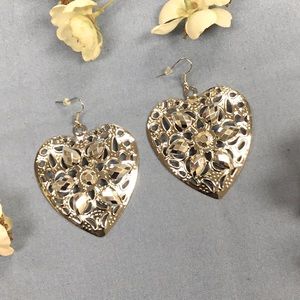 Filigree Heart Earrings Silver tone New